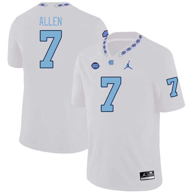 Men #7 Derrik Allen North Carolina Tar Heels College Football Jerseys Stitched-White